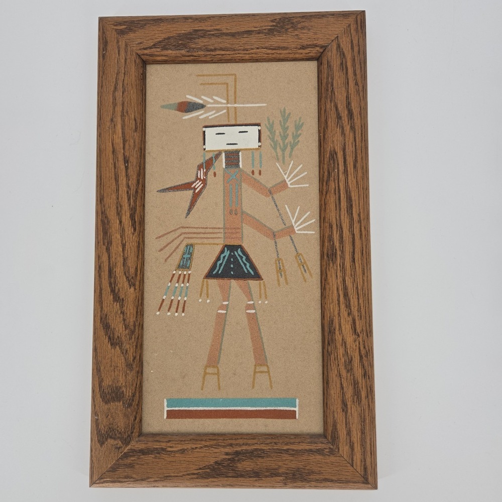 Vintage‎ Navajo Style Sand Painting Signed J L  Begay Framed Southwest Lightning